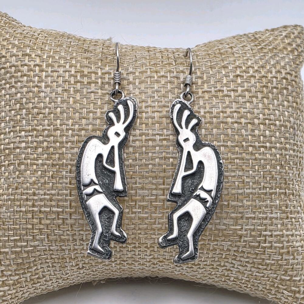Vintage Sterling Silver Kokopelli Dangle/Drop Earrings Native Southwestern